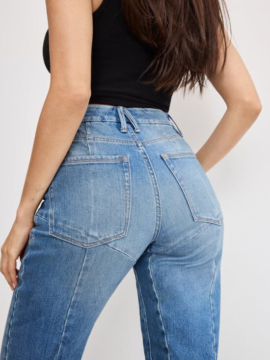 Good American Good Icon Straight Jeans Women’s 6/28 Raw Distressed Step Hem - Picture 6 of 9